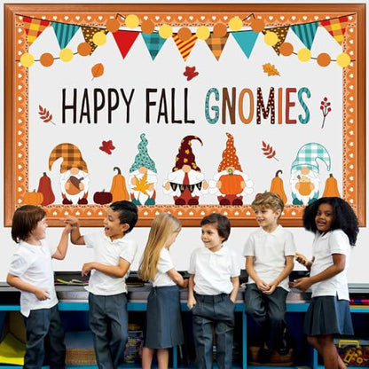 ojustbeok Fall Bulletin Board Decorations Fall Gnomes Bulletin Board Set Maple Leaves Paper Cutouts Autumn Pumpkin Thanksgiving Cutouts for School Classroom Supply Home Wall Decor - style: Fall Gnomes