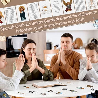 120 Pcs Catholic Gift Spanish Catholic Prayer Cards with Cute Saints