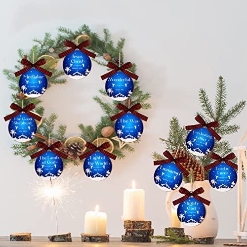 24 Pcs Names of Jesus Wooden Christmas Ornament, Blue and White, Round - color: Blue and White