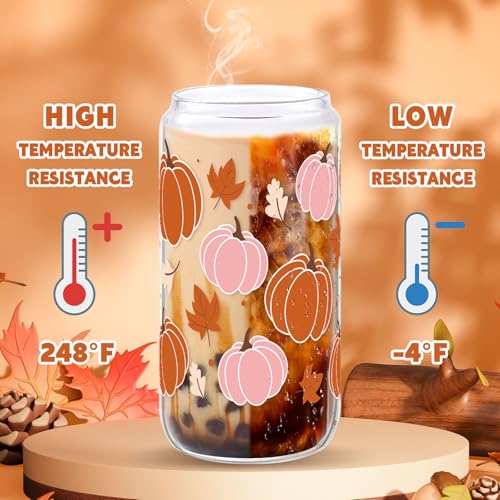 2 Pcs Fall Pumpkin Glass Cup With Lid & Straws Pumpkin Gifts for Women - style: Pumpkin