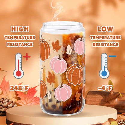 2 Pcs Fall Pumpkin Glass Cup With Lid & Straws Pumpkin Gifts for Women - style: Pumpkin