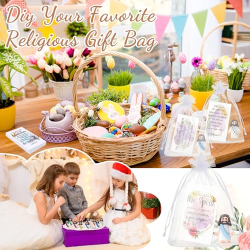 Bememo 50 Sets Christian Gifts Bulk Bible Verse Cards Include Little Jesus Figures Prayer Cards and Organza Bags for Religious Party Favors Sunday Baptism Gifts(Fresh Style,Bright) - color: Bright, style: Fresh Style