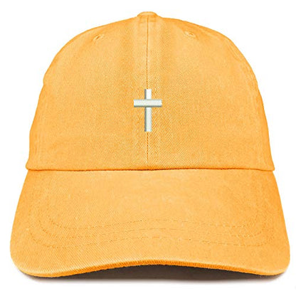 Trendy Apparel Shop Cross Embroidered Washed Cotton Adjustable Cap - color: Mango