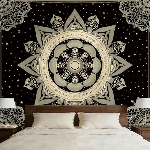 Apdidl Mandala Black Tapestry for Bedroom, Boho Hippie Ceiling Tapestries - color: Mandala Black Tapestry, size: 60"L x 51"W