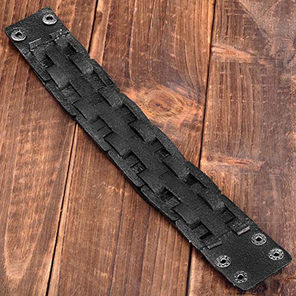 Zysta Cool Punk Rocker Wide Cuff Wristband Bracelet Mens Gothic Biker Braided Style Genuine Leather Bangle 8.5"-9" Adjustable Black/Brown - color: Black