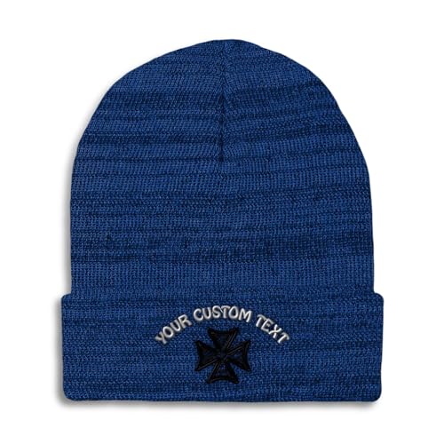 Custom Beanies for Men Iron Cross God Jesus Christ Christian Skull Cap Winter Hats for Women One Size - color: Heather Royal Blue Personalized Text Here