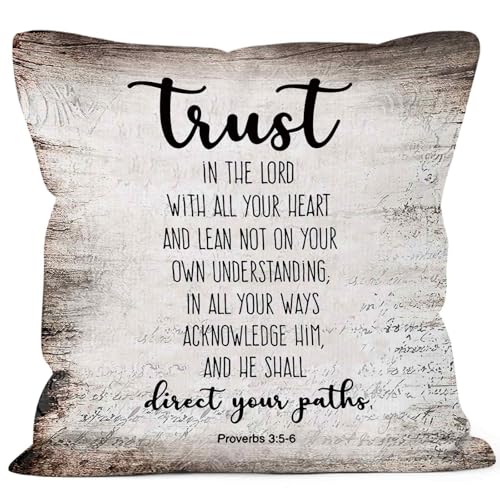 Vintage Christian Bible Verse Trust in the Lord Throw Pillow Covers 18x18, Rustic Scripture Proverbs Decor Pillow Cases for Bedroom Living Room, Religious Pillowcases for Couch Bed Sofa - color: Christian-05