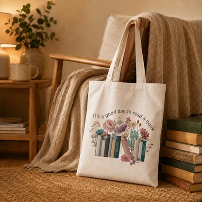 Canvas Tote Bag Aesthetic, It's A Good Day to Read A Book, Reusable Grocery Shopping Bags, Aesthetic Canvas Tote Bag for Shopping Grocery, Beautiful And Delicate Gifts - color: Style 09