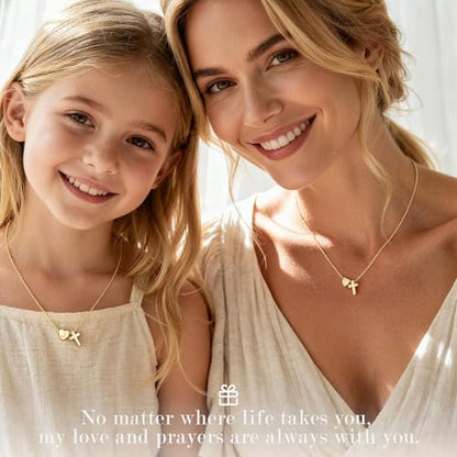 Turandoss Cross Initial Necklaces, Birthday Baptism Jewelry Gifts for Girls - color: S