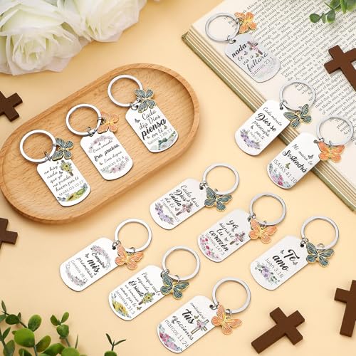 Misdary 12 Pcs Christian Bible Verse Keychain Bulk for Women - style: Spanish