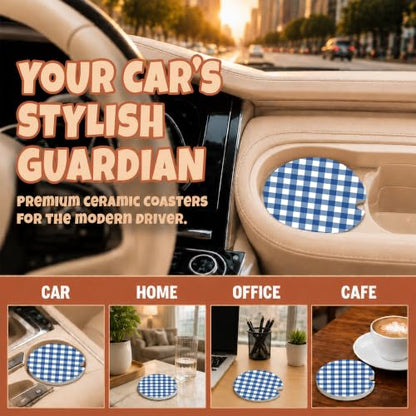 Blue Buffalo Plaid Car Coasters Set of 2, Coquette Preppy Cup Holders, 02 - color: Blue Buffalo Plaid