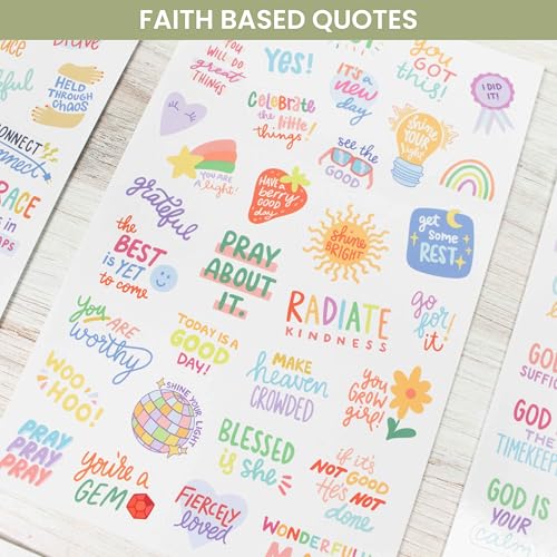bloom daily planners x Cleerely Stated Rooted in Faith Sticker Pack - 8 Sheets /540 Stickers - Christian Planner Stickers for Journaling, Religious Encouragement, Bible Study, Prayer & Devotionals - color: Bright