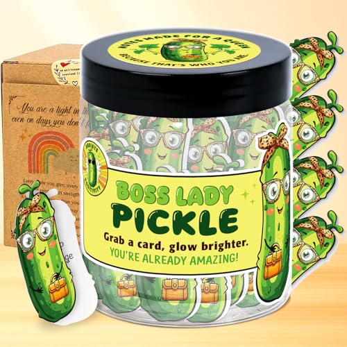 Boss Lady Gifts for Women - Pickle Funny Boss Gift, Cool Presents for Bosses, Female - Birthday Gifts, Appreciation Giftss for Women - Decorative Jar with 60 Positive Cards - color: Boss Lady Pickle
