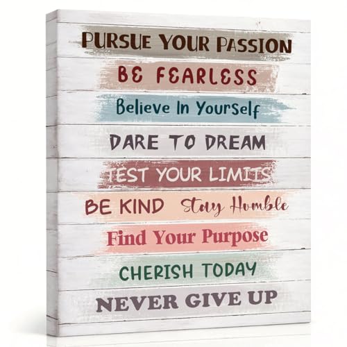 RTVJTERQ Inspirational Quote Canvas Wall Art, Heartfelt Uplifting Gift, Pursue Your Passion Never Give Up Art, 8x10 Inches Ready to Hang, Home Office Bedroom Decor - color: Quote 06