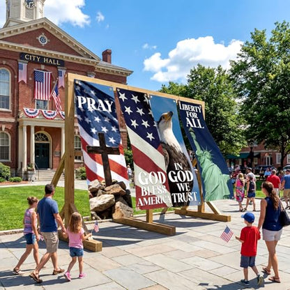 Hosuly 4 Pcs Independence Day Church Banners Patriotic Church Banners for Sanctuary Wall 4th of July Religious Praise Hanging Sign God Bless America for Holiday School Outside Indoor Patriotic Decor - size: 2 x 6 Feet, style: Patriotic