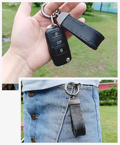 Double-Sided Cowhide Keychain for Car Keys, Vegetable-Tanned - color: Black