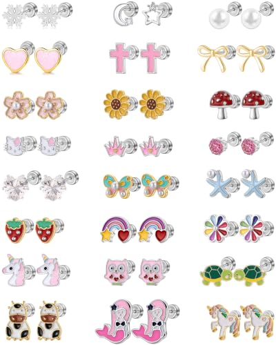 24 Pairs Hypoallergenic Screw Back Earrings for Girls Kids Women