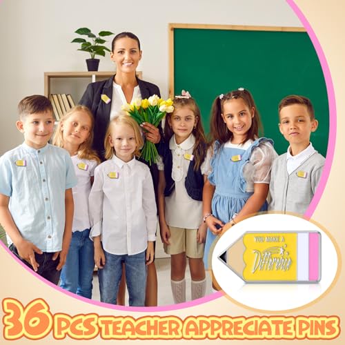 Tondiamo 36 Pcs Teacher Enamel Pins, Make a Difference Pencil Lapel Pins