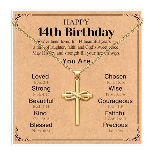 Happy 6-16th Birthday Gifts for Girls,Cross Necklace Decorations - style: Happy 14th Birthday