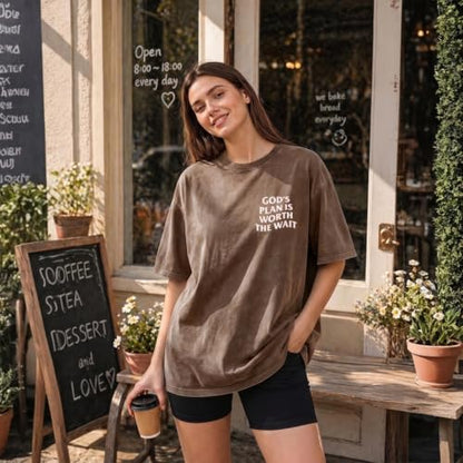 Christian Oversized Shirts for Women God Graphic Tees Shirts Bible Verse Jesus Shirt Religious Acid Wash Tshirts - color: Coffee, size: Small