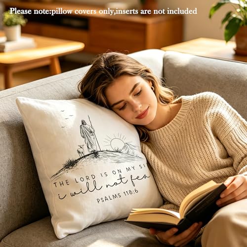 Christian Psalms 118:6 Pillow Cover 18x18 - color: White-bible