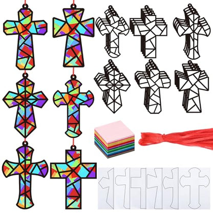 Sinload 24 Sets Religious Cross Crafts Sunday School Suncatcher Ornaments - style: Cross