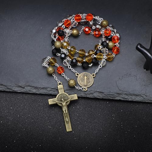 KOMI Crystal Rosary Beads with Jesus Crucifix, Catholic Necklace for Women First Communion Rosarios Wedding Rosary with Velvet Bag - style: 8MM-C