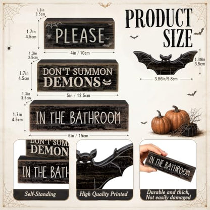 Moucuny 4 Pcs Halloween Table Decoration Gothic Bat Wooden Stacked Blocks - style: Bat & Demon