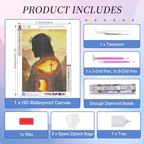 Diamond Art Kits for Adults, Jesus Cross Diamond Painting Kit, 12x16 Inch - color: CYDP1P10