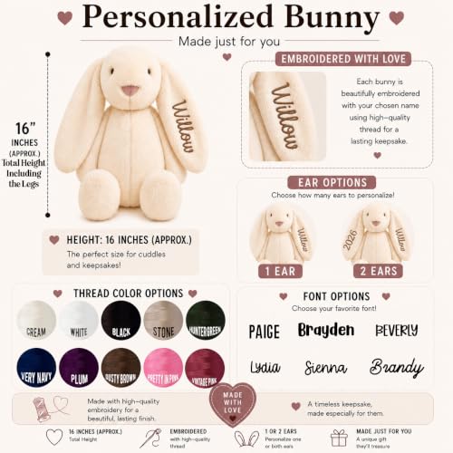 Personalized Embroidered Green Stuffed Bunny, Baby Boy Gift, Bunny Plush, Cute Stuffed Animal, Stuffed Animals for babies, Baby Dedication Gifts for Boys, Rabbit Toy, Newborn Toy (Green Bunny) - color: Green Bunny
