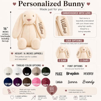 Personalized Embroidered Beige Stuffed Bunny, Newborn Toy, Bunny Toy, Stuffed Animals for Boys, Stuffed Bunny Plush, Baby Stuffy, Stuffed Rabbit, Baby Stuffed Animal, Custom Stuff (Beige Bunny) - color: Beige Bunny