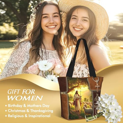Bible Tote Bags For Women Religious Church Bag Christian Tote Bags Inspirational For Women Organizer Christian Gift - color: Bible Jesus and the Lamb