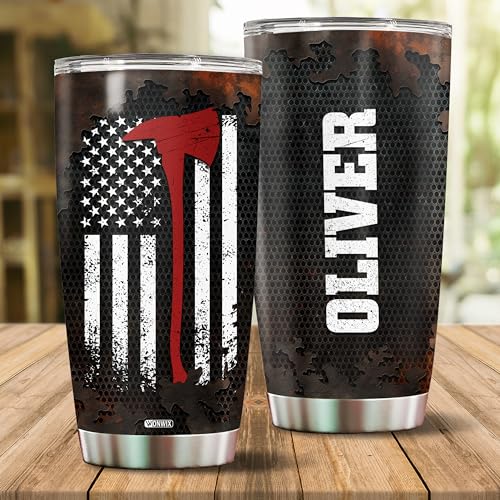 Personalized Firefighter Tumbler Gifts for Men Women Insulated Stainless Steel 20oz With Lid Coffee Mug Gift for Firefighters Fire Department First Responder - color: FIREFIGHTER