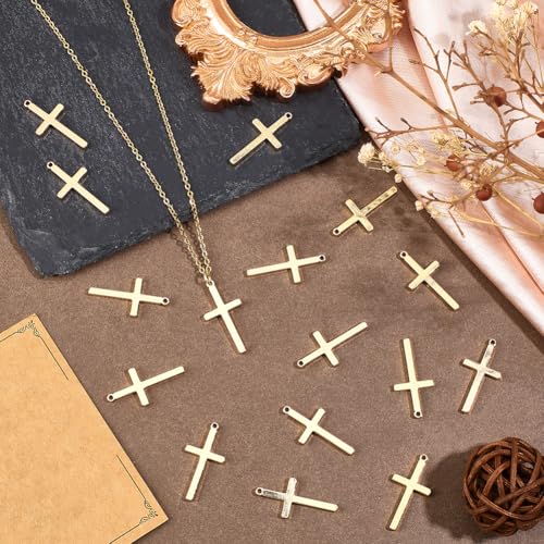 Beebeecraft 1 Box 20Pcs Cross Charms 18K Gold Plated Brass Christian Easter Crucifix Charms for Jewelry Making Bracelet Pendant Necklace DIY Crafts