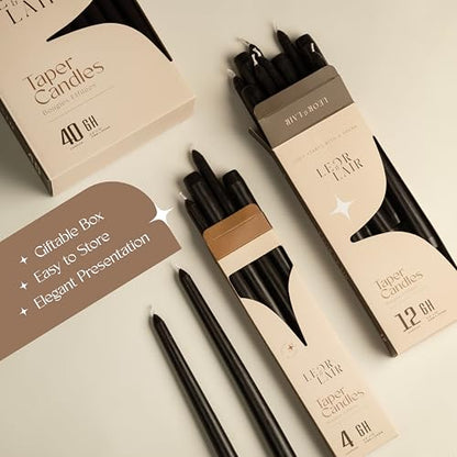 Leor & Lair Black Taper Candles, 12 Pack, 10" Black Candles, Unscented - color: Black