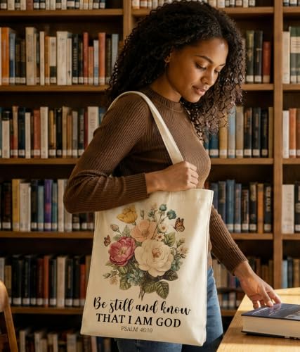 Christian Bible Verse Tote Bag for Women Faith Church - color: Be Still