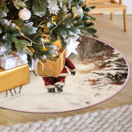 Rustic Santa Deer Christmas Tree Skirt, Vintage Xmas Tree Skirt 528XW - color: Santa-5