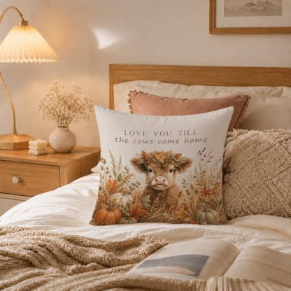 Rustic Fall Highland Cow Throw Pillow Cover 18x18 Inch - color: Highland Cow-6