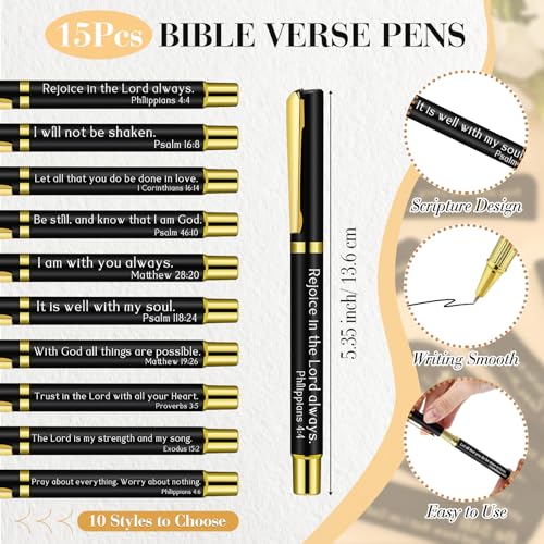 15 Sets Social Worker Gifts Bible Verse Pen with Leather Holder, Black - color: Black