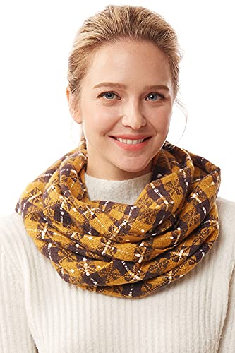 ScarvesMe Women's Check and Plaid Soft Infinity Loop Winter Fall Warm Scarf - color: Lof1252_mustard