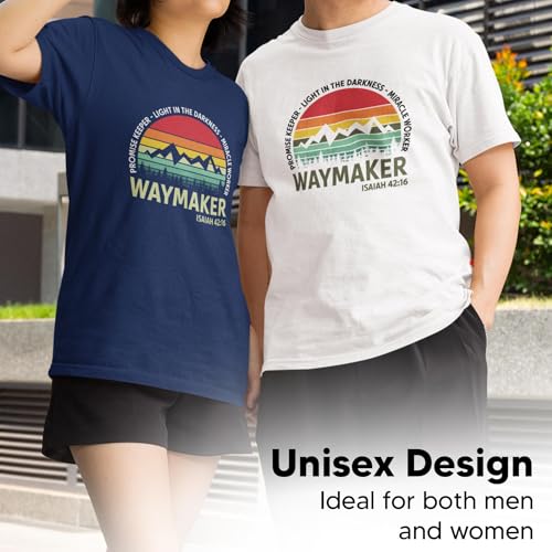 Waymaker Christian T-Shirt for Men, Women, Unisex - 100% Cotton Faith-Based Graphic Tee - Inspirational Religious Shirt - color: Navy, size: Small