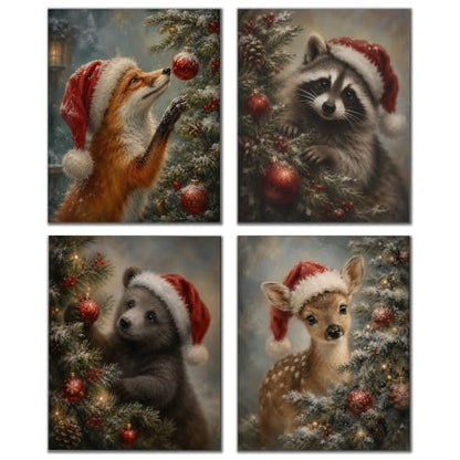DOFQZ Moody Christmas Tree Animal Wall Art Prints 8x10 Set of 4 - color: 41Child, size: 8*10