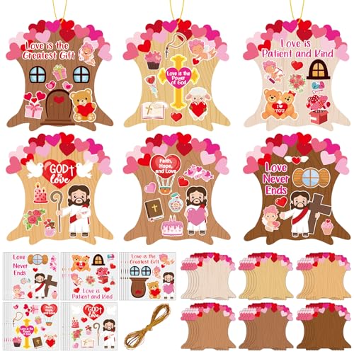 Lonfliness 36Set Valentine's Religious Crafts Kit for Kids DIY Make Your Own Valentine Christian Arts Crafts with Jesus Heart Cross Stickers for Home Sunday School Classroom Activity Game Decor