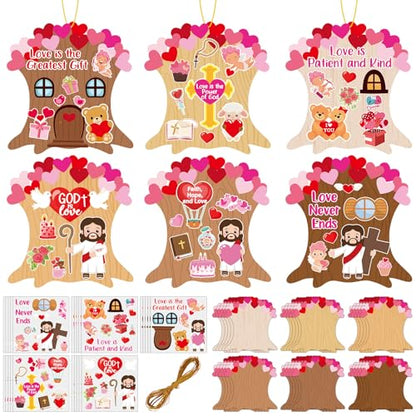 Lonfliness 36Set Valentine's Religious Crafts Kit for Kids DIY Make Your Own Valentine Christian Arts Crafts with Jesus Heart Cross Stickers for Home Sunday School Classroom Activity Game Decor
