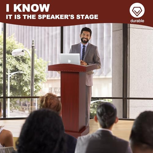 Podium Stand for Lectern Presentation Church Classroom, Pulpit with Wooden Heavy Base, Podium for Lecture, Wedding Speech - color: Reddish Brown-classic