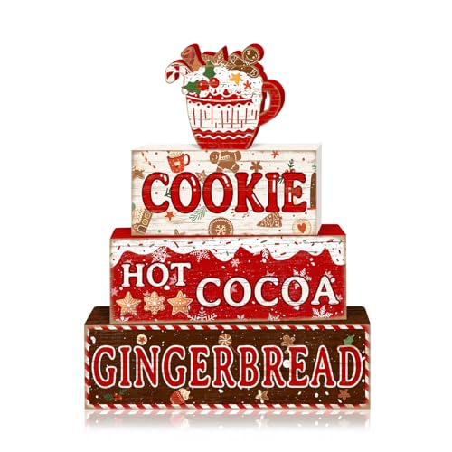 Britimes Tiered Tray Decor Set, 4 Pack, Wooden Sign, Christmas Gingerbread - style: Gingerbread Christmas