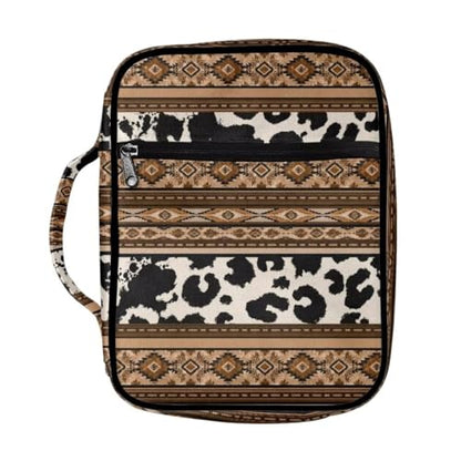 Coldinair Tribal Aztec Bible Covers for Women Men,Native Geometric Carrying Book Bible Case Cow Print Church Bag Bible Protective with Handle & Zippered Pocket - color: Tribal Aztec Geometric Cow Print