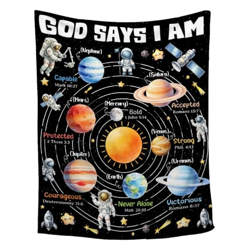Planet Space Christian Gift Blanket, God Says I Am Bible Verse Blanket - color: God Says I Am Astronaut, size: 30"x40" for Pet