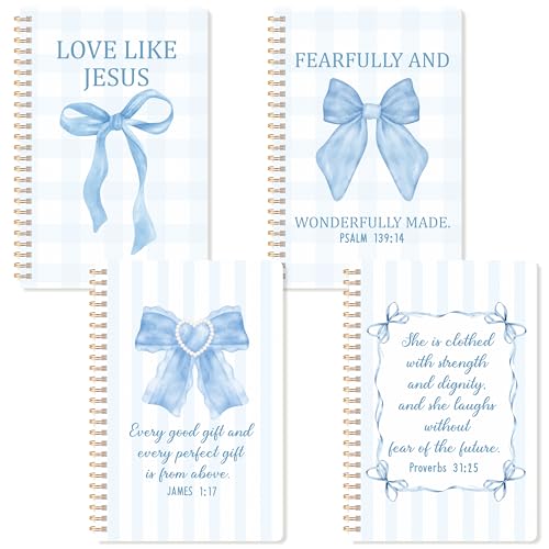 CNhoqc Blue Coquette Spiral Notebook, 4 Pcs Inspirational Bible Verse Bow
