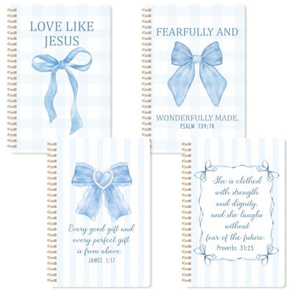 CNhoqc Blue Coquette Spiral Notebook, 4 Pcs Inspirational Bible Verse Bow